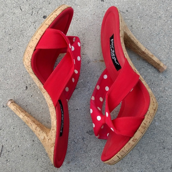 Betsey Johnson Polka Dots Cork Stiletto Peep Toe - Picture 5 of 8